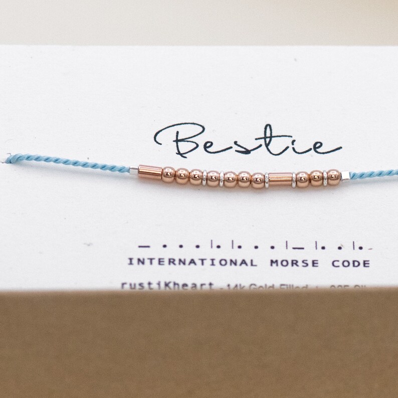 Bestie Morse Code Bracelet Dainty Bestie Rose Gold String Bracelet OR Other Words Best Friend Gift Bridesmaid Gift Besties Gifts image 2