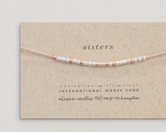 Sister Rose Gold and Silver Morse Code Bracelet. Custom Options