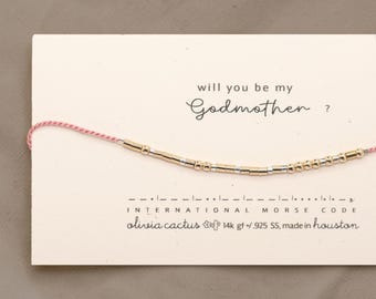 Godmother Proposal Morse Code Bracelet. Will You Be My Godmother in 14K GoldFilled.