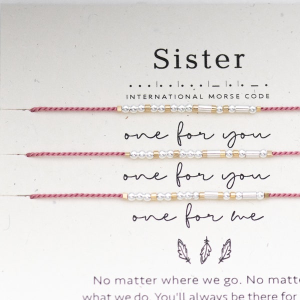 Sister Morse Code Bracelet Set on Card. Choose Colors and Icon. Gifts for 3 Sister Friends