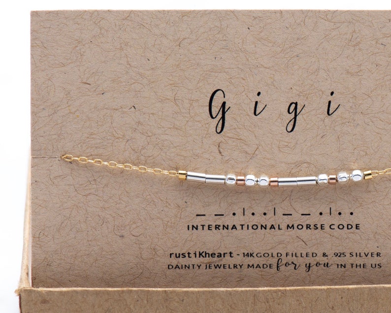 Gigi Bracelet - Gift for Grandma - Gigi Morse Code Bracelet - Gigi Morse Code Gift - 14K Gold-Filled Chain Gigi 