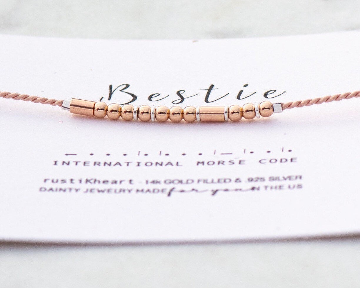 Bestie Morse Code Bracelet Bestie Rose Gold String Bracelet Etsy