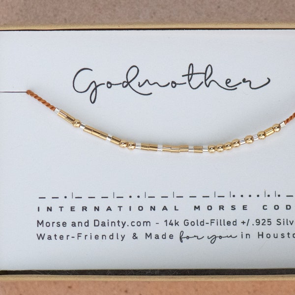 Godmother Morse Code Bracelet for Gift or Proposal. Godmother or Other Options. Baptism Gift - Gold Filled Beads + Silver for Every Day Wear