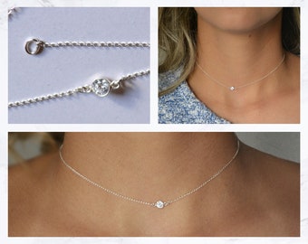 Silver Wedding Bride Prom Clear or Multi CZ Gem Boho Choker Pendant Necklace UK Silver Wedding Bride Prom Clear or Multi CZ Gem Boho Choker Pendant Necklace UK
