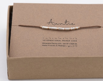 Aunt Gift Morse Code Bracelet. Or Auntie in Morse Code for New Aunts Announcement or Other Words