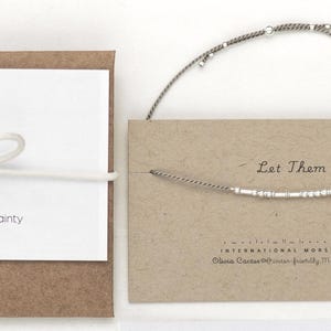 All Silver on Gray Cord Customizable Morse Code Bracelet. On Custom Printed Card for a Meaningful Gift. Let Them or Any Phrase .925 Sterling