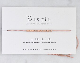 Bestie Rose Gold String Bracelet • Best Friend Gift • Bestie Morse Code Pink Bracelet • BFF Bracelet • Bridesmaid Gift