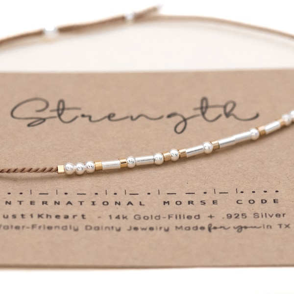 Strength Morse Code Bracelet or CUSTOM Morse Code Silver Bracelet. Encouragement Gift as Get Well, Affirmation, for Grief, Motivation