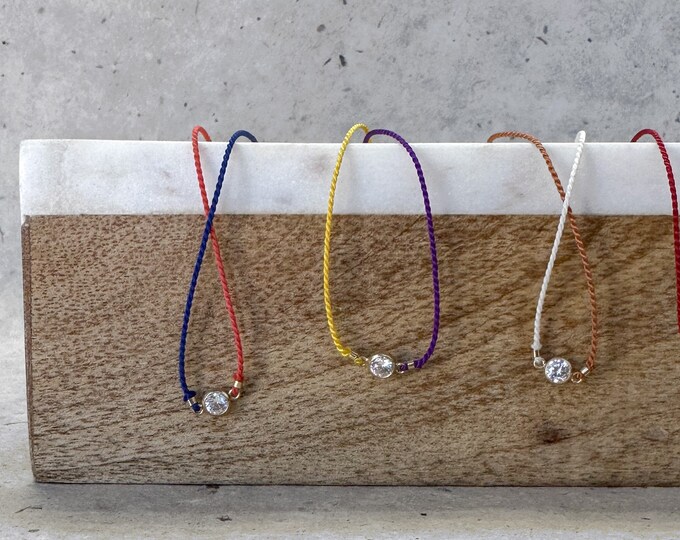 Round Diamond String Bracelet / Cord Bracelet With Little CZ Etsy