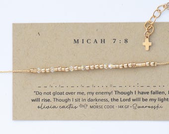 Micah 7:8 Morse Code Bracelet, I Will Rise, Lord My Light, Encouragement Gift
