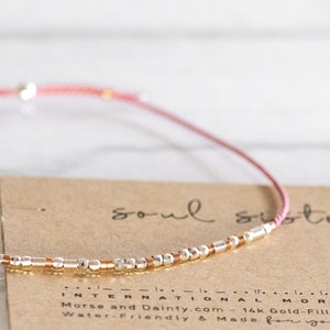 Soul Sister Gift Morse Code Bracelet. Best Seller for Bet Friend Gifts. Any Cord Color, Adjustable Size.