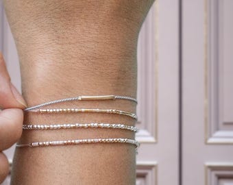 Custom Silver Morse Code Bracelet on Silk Cord. Personalized Graduation or Mothers Day Gift