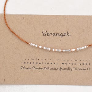 Silver On Cord Adjustable Bracelet Customizable to Any Morse Code Word or Strength, Warrior for Support Gift to Friend in Hardship