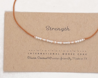 Pulsera ajustable de plata con cordón personalizable con cualquier palabra o fuerza en código Morse, regalo de guerrero para apoyar a un amigo en dificultades