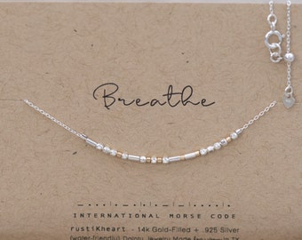 Custom Morse Code Silver Necklace - Personalized Gift Morse Code Jewelry Breathe Necklace Remember to Breathe Yoga Relax Yogi Gift