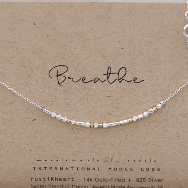 Custom Morse Code Silver Necklace - Personalized Gift Morse Code Jewelry Breathe Necklace Remember to Breathe Yoga Relax Yogi Gift