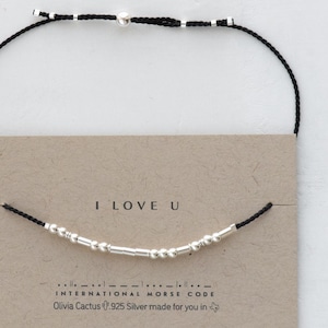 Silber Armband für Männer. Langlebig Ich liebe dich oder benutzerdefinierte Morse-Code-Geschenk für Ihn für den Alltag tragen auf Kordel. Benutzerdefinierte Geschenk für Freund
