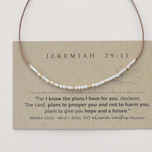 Plans to Prosper You".. Morse Code Bracelet with Jeremiah 29:11 on Adjustable Cord