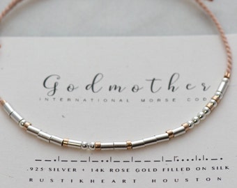 Godmother Gift Bracelet. Godmother in Morse Code on a Printed Card or Request a Godmother Proposal Card. Ships Quick with Outmost Care