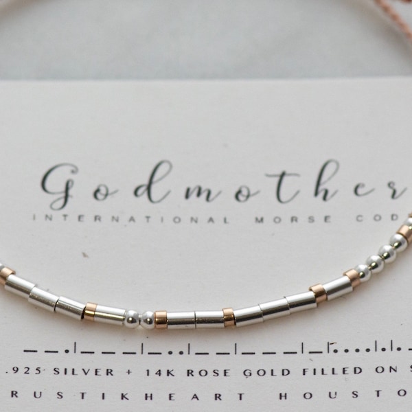 Godmother Gift Bracelet. Godmother in Morse Code on a Printed Card or Request a Godmother Proposal Card. Ships Quick with Outmost Care