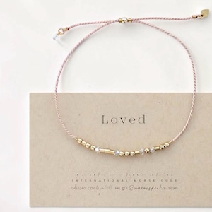 Swarovski Gold Morse Code Bracelet, Loved, Heart Charm, Friendship, Birthday, Anniversary Gift for Her