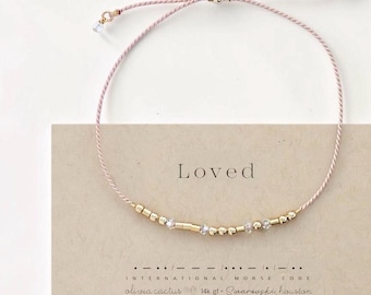 Swarovski Gold Morse Code Bracelet, Loved, Heart Charm, Friendship, Birthday, Anniversary Gift for Her