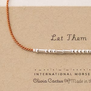 Silver Morse Code Bracelet on Silk. Let Them in Morse or Any Custom Word or Phrase for a Personalized Friendship Gift or Reminder.