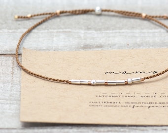 Mama Bracelet - Mama Gift for New Moms - Mama mothers Day Gift - Morse Code Silver Bracelet on Silk Cord - Mama Gifts for Moms