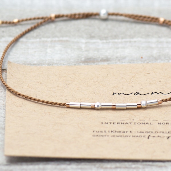 Mama Bracelet - Mama Gift for New Moms - Mama mothers Day Gift - Morse Code Silver Bracelet on Silk Cord - Mama Gifts for Moms
