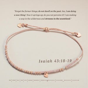 Rose Gold Bible Morse Code Bracelet. Isaiah 43:18 (Don't Dwell on The Past) / Custom