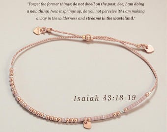 Rose Gold Bible Morse Code Bracelet. Isaiah 43:18 (Don't Dwell on The Past) / Custom