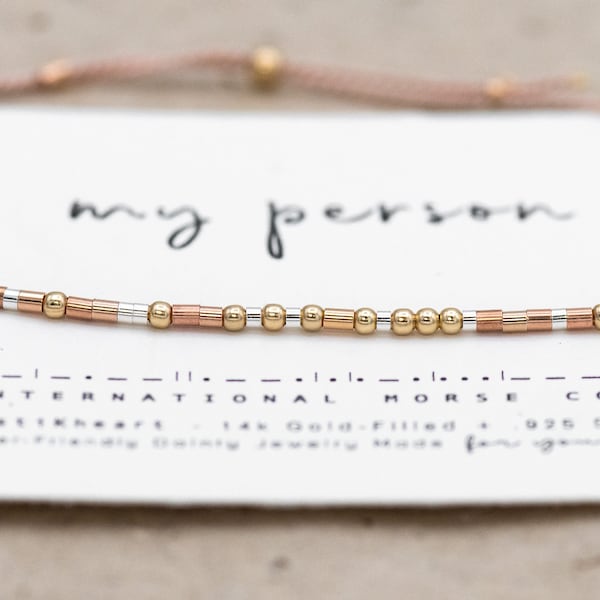 My Person Gift Bracelet - My Person Morse Code Bracelet or Other Galentines Friendship Bracelet Water Friendly Gold-Filled 14k Mixed Metal