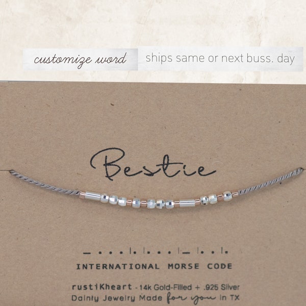 Bestie or Custom Morse Code Bracelet. Silver Beads Reflect Light for a Stunning Sparkle. Sturdy and Tarnish Resistant for Everyday Wear