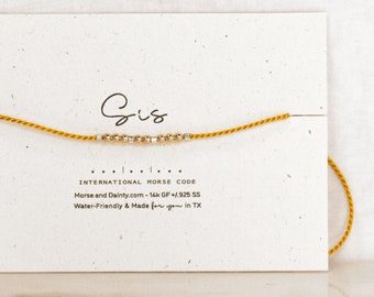 Sis Morse Code Bracelet with Golden Beads on Mustard Cord or Any Color