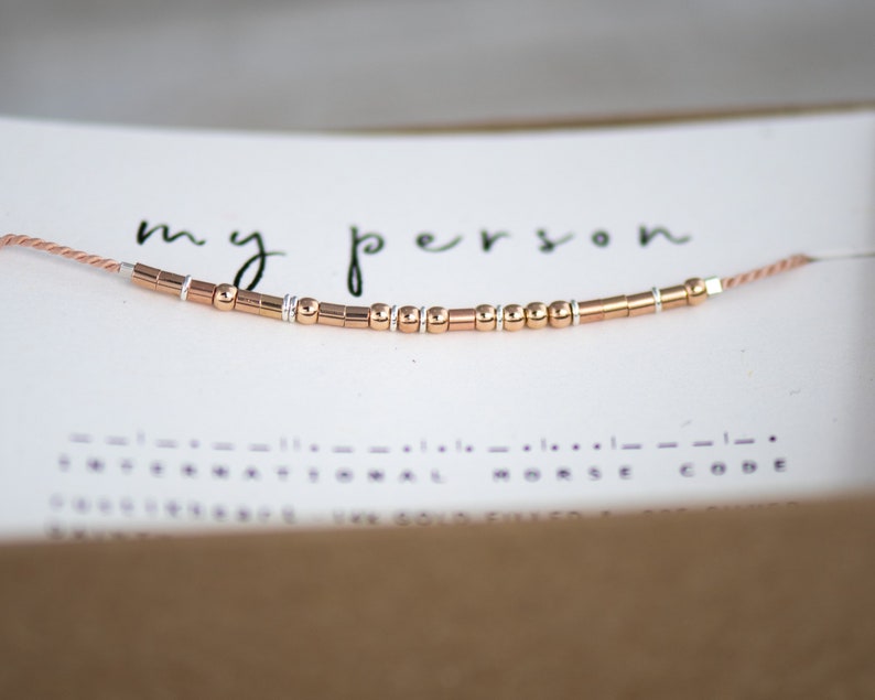 My Person Rose Gold String Bracelet • Best Friend Gift • Bestie Morse Code Pink Bracelet • BFF Bracelet • Bridesmaid Gift 