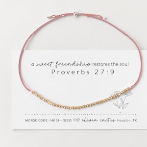 Christian Friendship Morse Code Bracelet, 14K GF, Proverbs 27:9 or Other Bible Verse