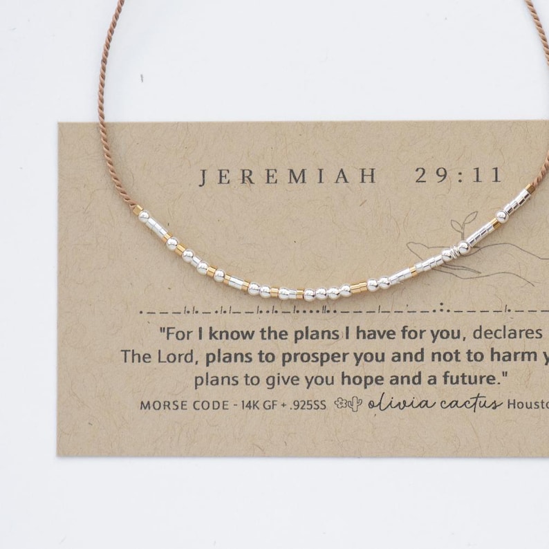 Jeremiah 29:11 Morse Code Bracelet, Christian Birthday Gift for Her, Plans to Prosper image 1
