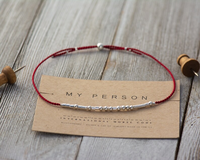 Boyfriend Gift Morse Code Bracelet Valentines Day Gift My Person Morse Code Manly Gift Bracelet Dainty Thin String Bracelet for Guys Dark Red