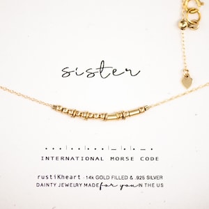 Sister Gift Necklace Morse Code Necklace Sister Gold Morse CodeMorse Code Jewelry by Olivia Cactus Previously Rustikheart Morse and Dainty