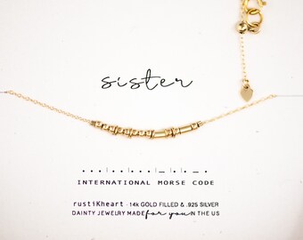 Sister Morse Code Necklace: 14K Gold Filled Jewelry Gift