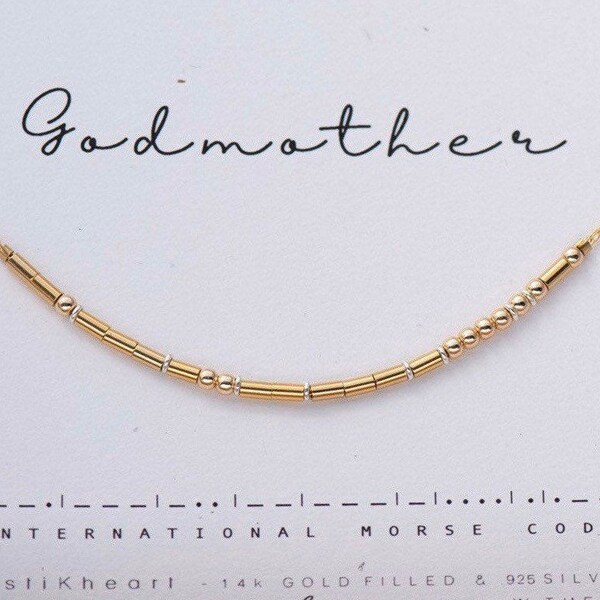 Godmother Gift Necklace • Morse Code Necklace • God Mother Gifts • Nana • Gold Godmother Necklace for Godmother in Morse Code Baptism gift