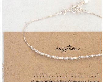 Custom Morse Code Bracelet. Sterling Silver, Swarovski Crystals on Chain.