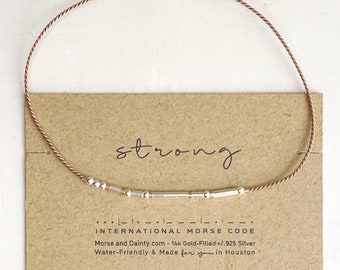 Pulsera de hilo con código Morse o pulsera de plata personalizada con código Morse. Regalos de ánimo como: pronta recuperación, afirmación, para el duelo y motivación.