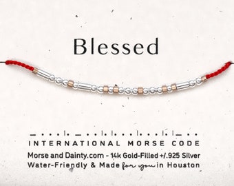 Blessed Morse Code Bracelet on Red Cord