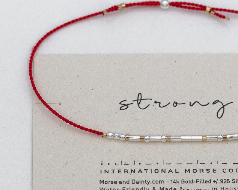 Pulsera de hilo con código Morse o pulsera de plata personalizada con código Morse. Regalos de ánimo como: pronta recuperación, afirmación, para el duelo y motivación. imagen 9