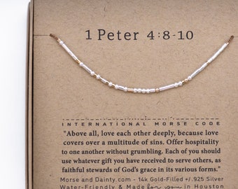 Bible Verse Morse Code Bracelet, 1 Peter 4:8-10 or Any Custom Bible Verse. Scripture About Love and Hospitality - 1st Peter 4 8 or any Other