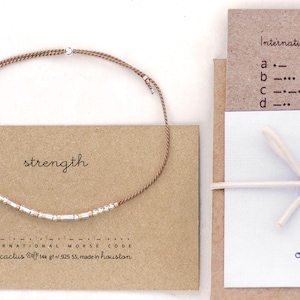 Silver Morse Code Bracelet. Strength or Custom Word, Color.