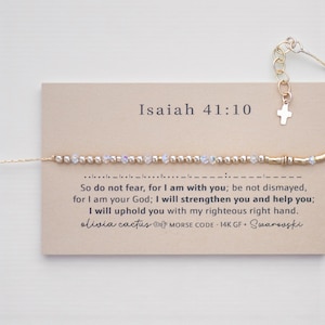 Chain Morse Code Bracelet with Swarovski. Isaiah 41:10 or Custom Bible Verse.
