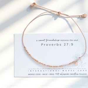 Proverbs 27:9 Morse Code Bracelet with Rose Gold Hearts. Friendship, Sister in Christ, Custom