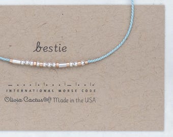 Custom Morse Code Bracelet, Silver & Rose Gold Beads, Friendship Jewelry